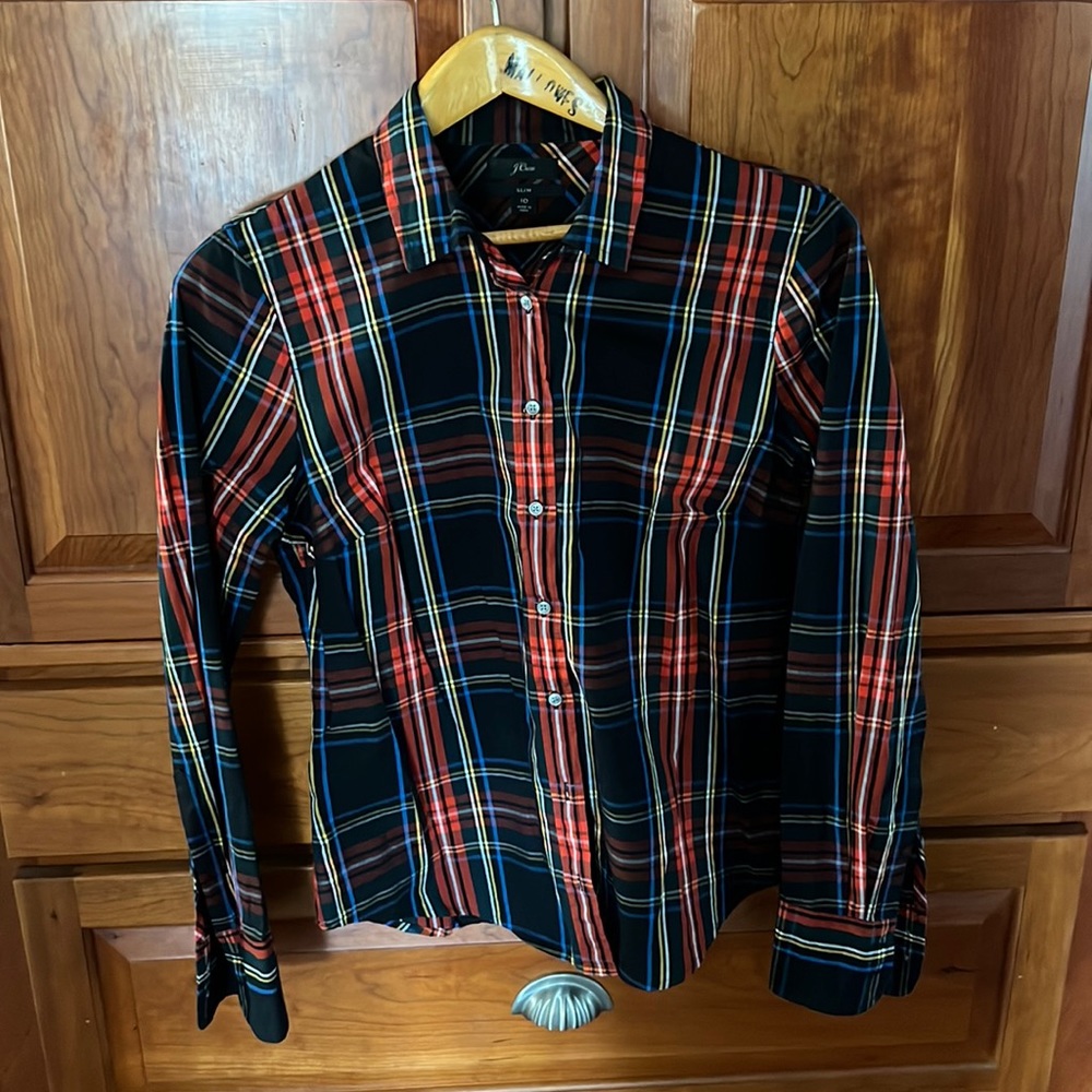 JCrew Slim-fit stretch cotton blend shirt in plaid